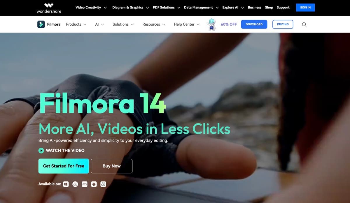 Wondershare Filmora screenshot - Video & Animation interface and features overview