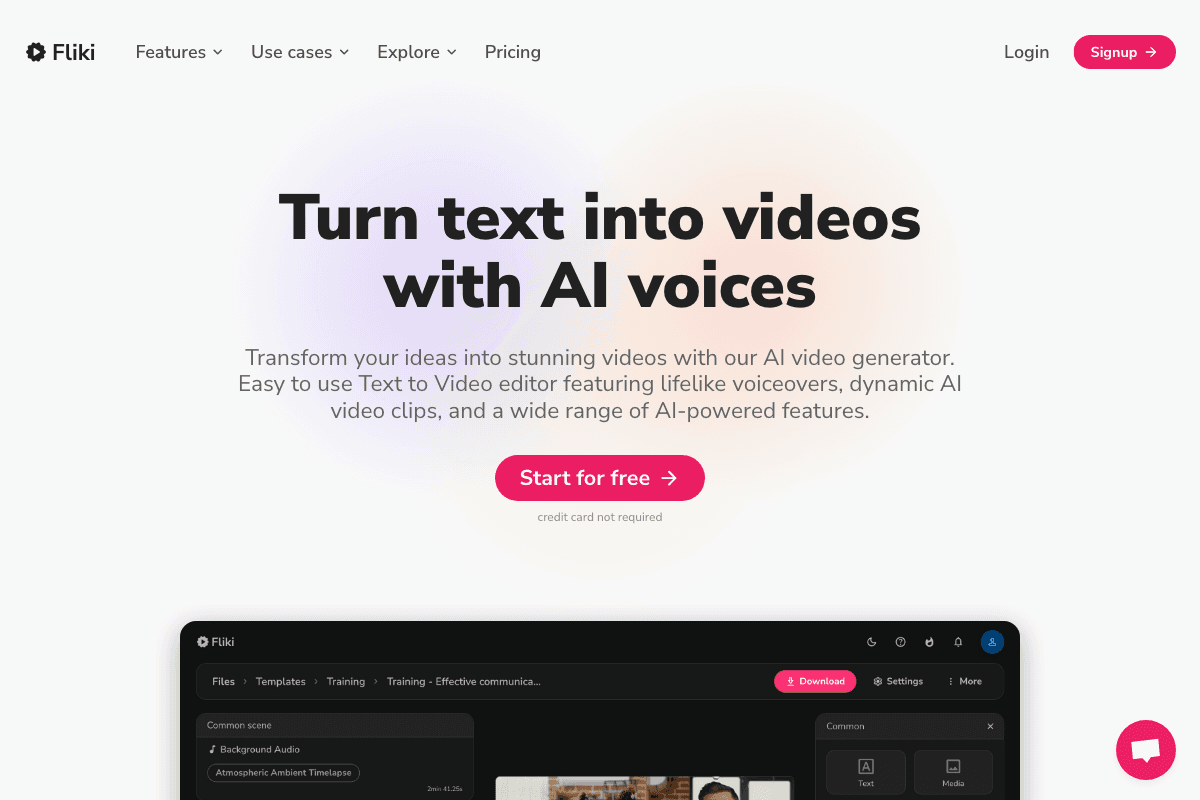 Fliki screenshot - Video & Animation interface and features overview