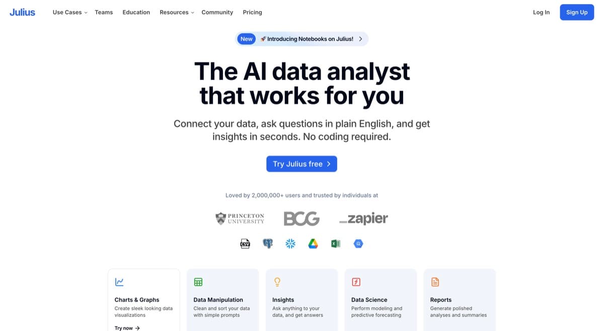Julius AI screenshot - Research & Analysis interface and features overview