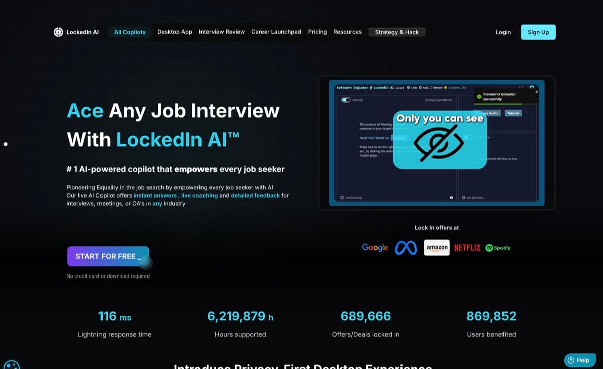 LockedIn AI screenshot - Productivity interface and features overview