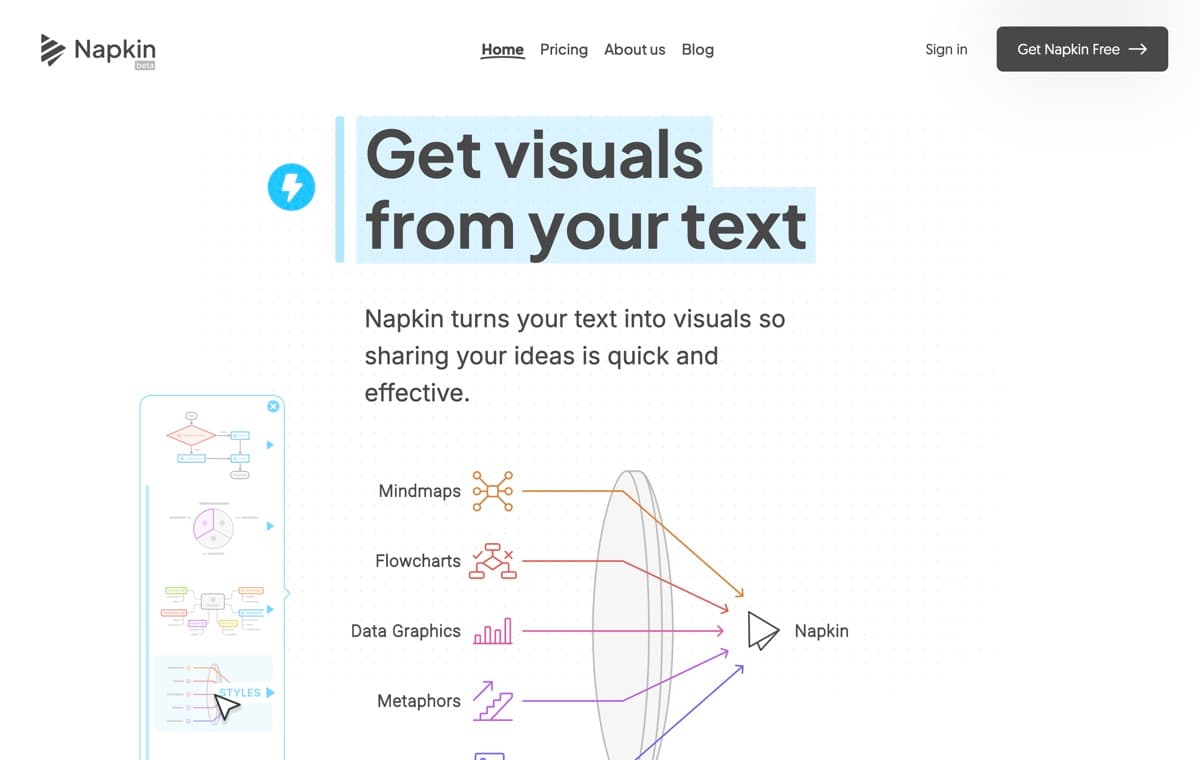 Napkin AI screenshot - Design interface and features overview