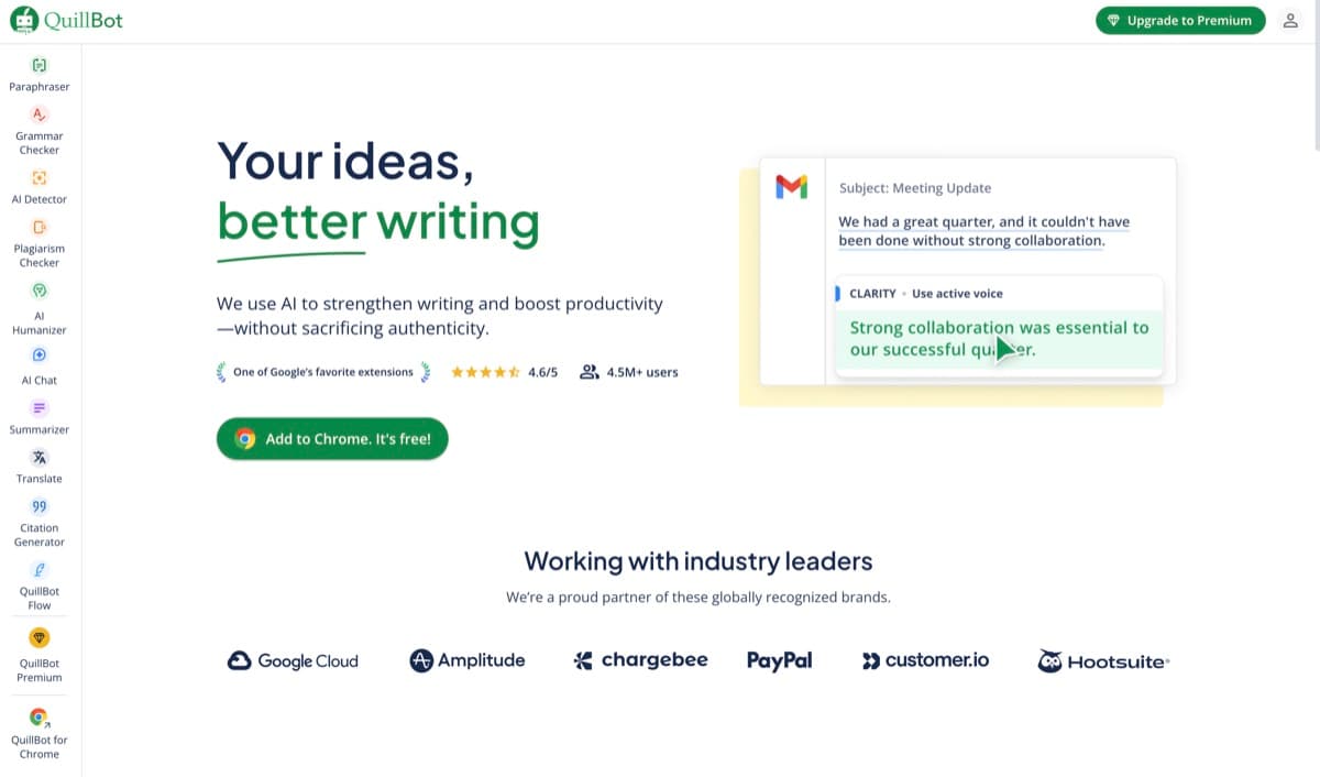 QuillBot screenshot - Content Creation interface and features overview