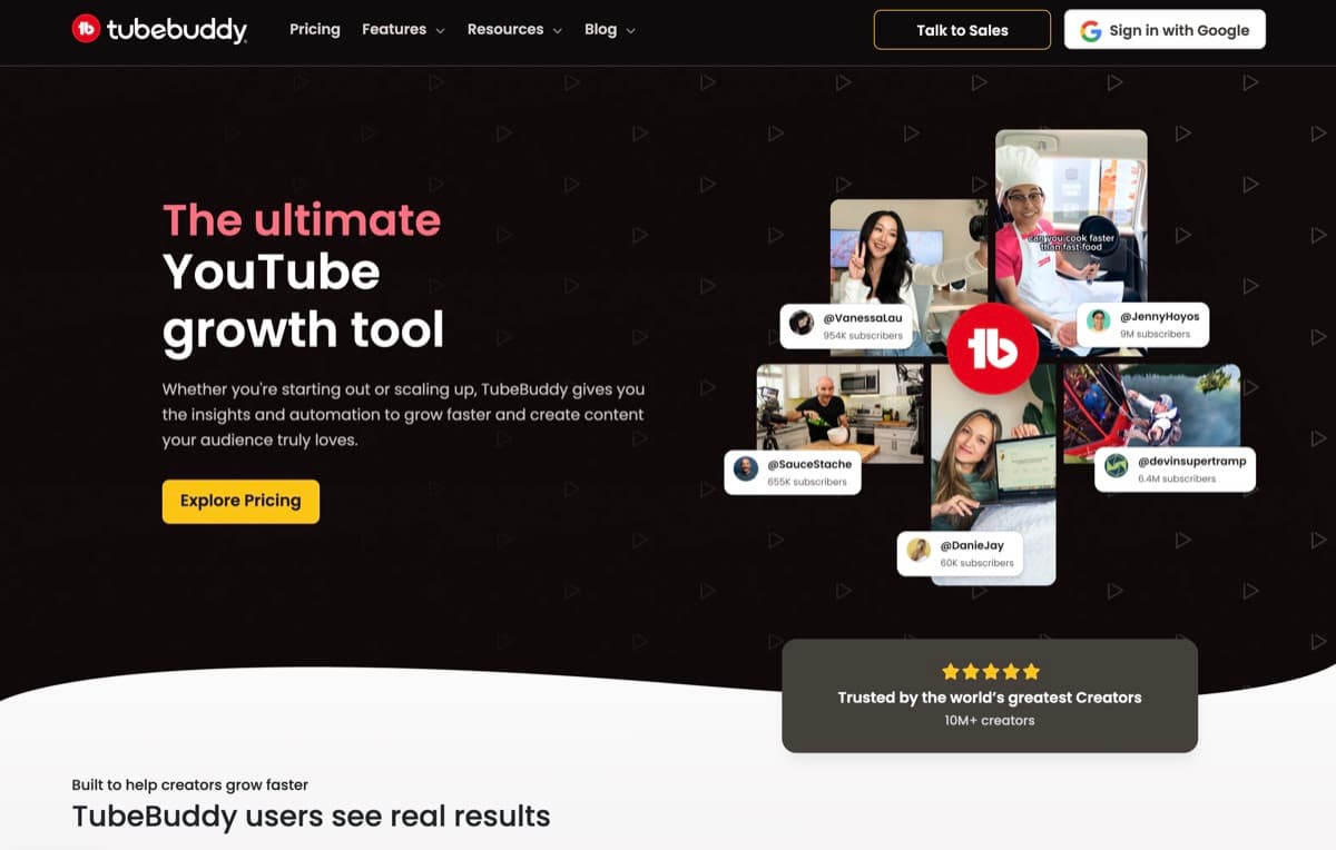 TubeBuddy screenshot - Content Creation interface and features overview