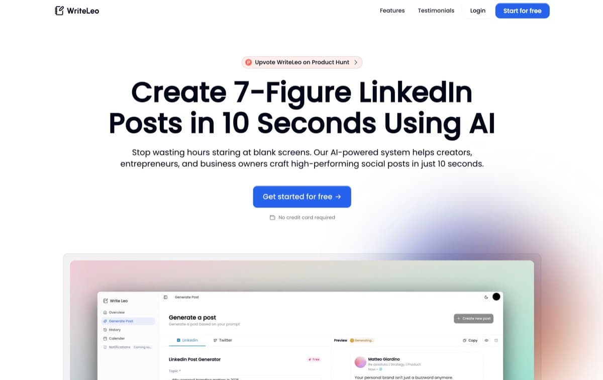 WriteLeo screenshot - Content Creation interface and features overview