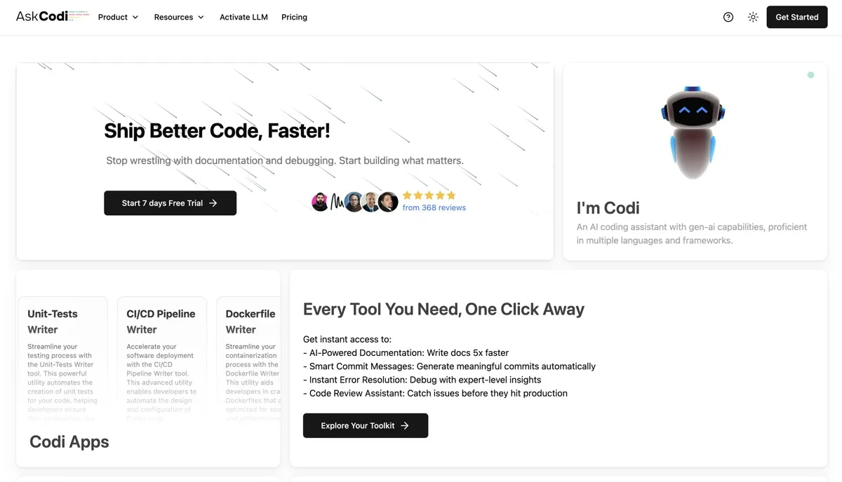 AskCodi screenshot - Development interface and features overview