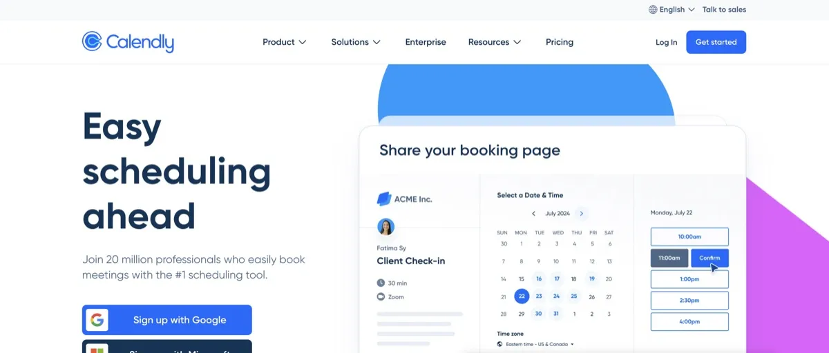 Calendly screenshot - Productivity interface and features overview