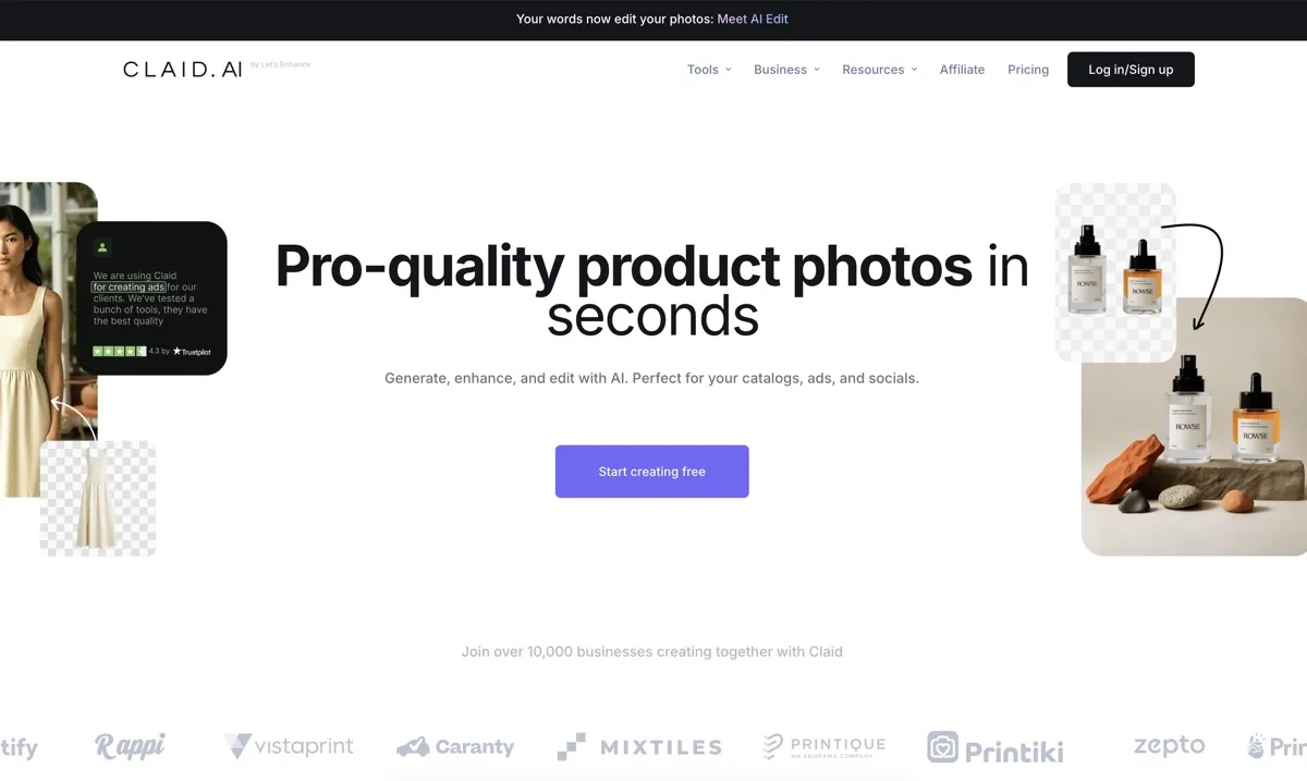 Claid AI screenshot - Image Generation interface and features overview