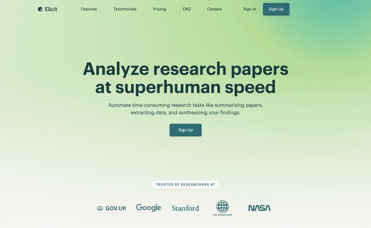 Elicit screenshot - Research & Analysis interface and features overview