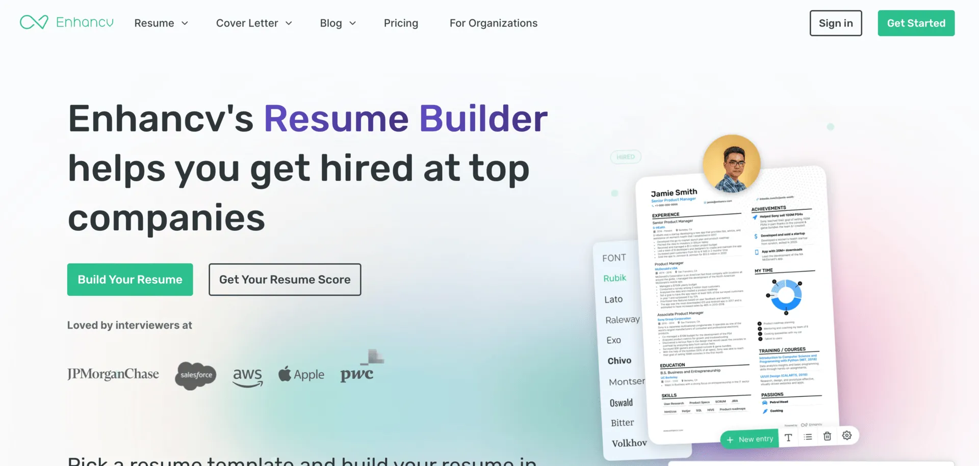 Enhancv screenshot - Productivity interface and features overview