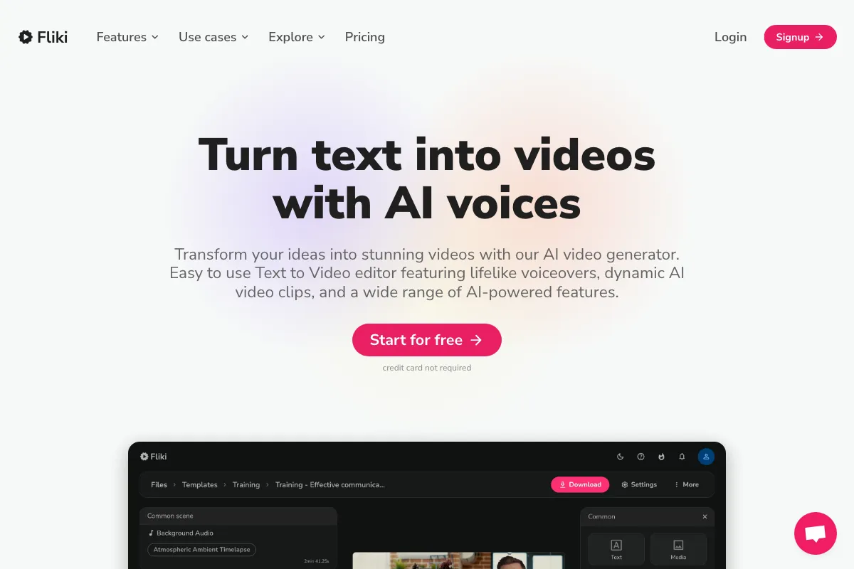 Fliki screenshot - Video & Animation interface and features overview