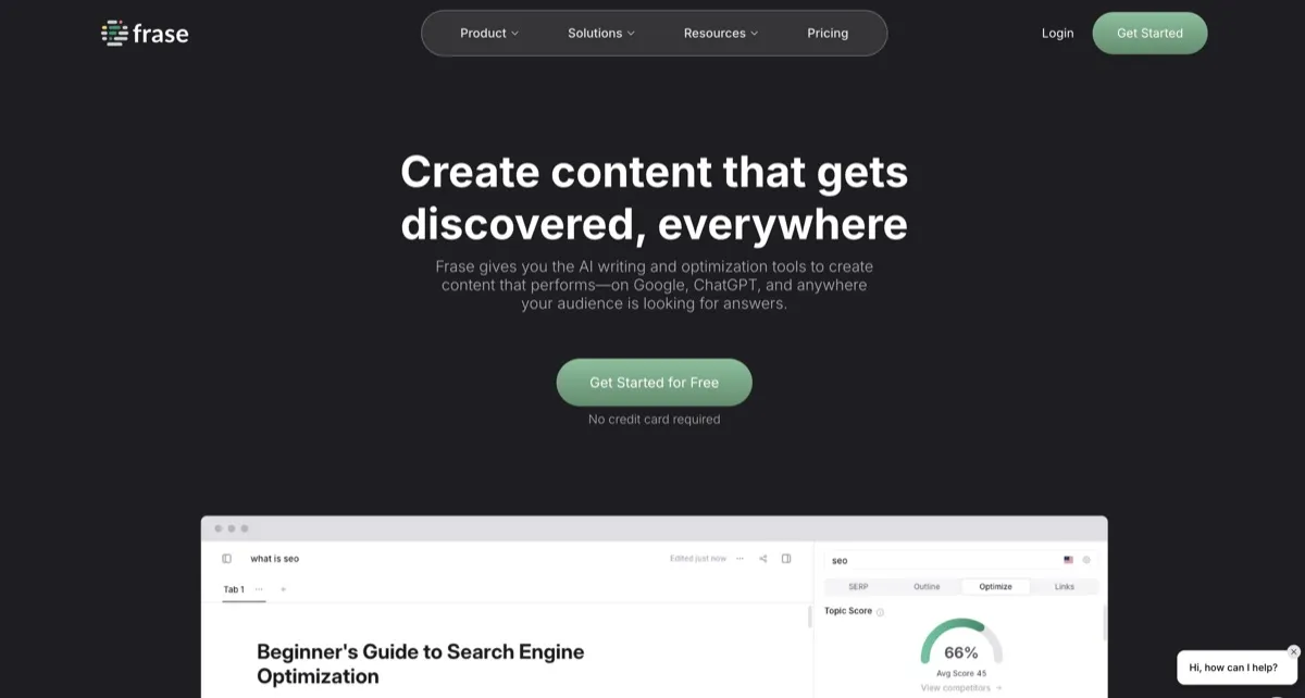 Frase screenshot - Content Creation interface and features overview
