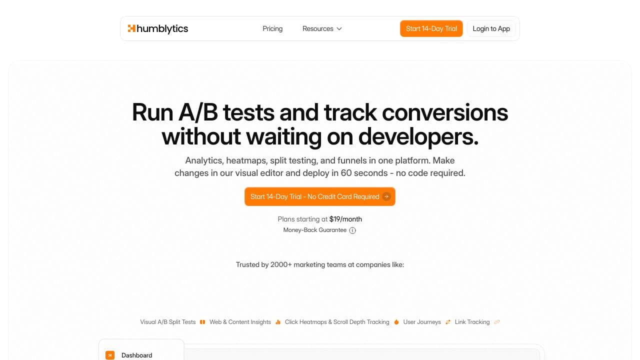 Humblytics screenshot - Business Intelligence interface and features overview