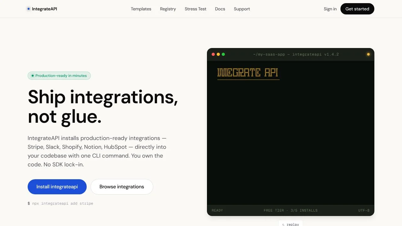 IntegrateAPI screenshot - Development interface and features overview