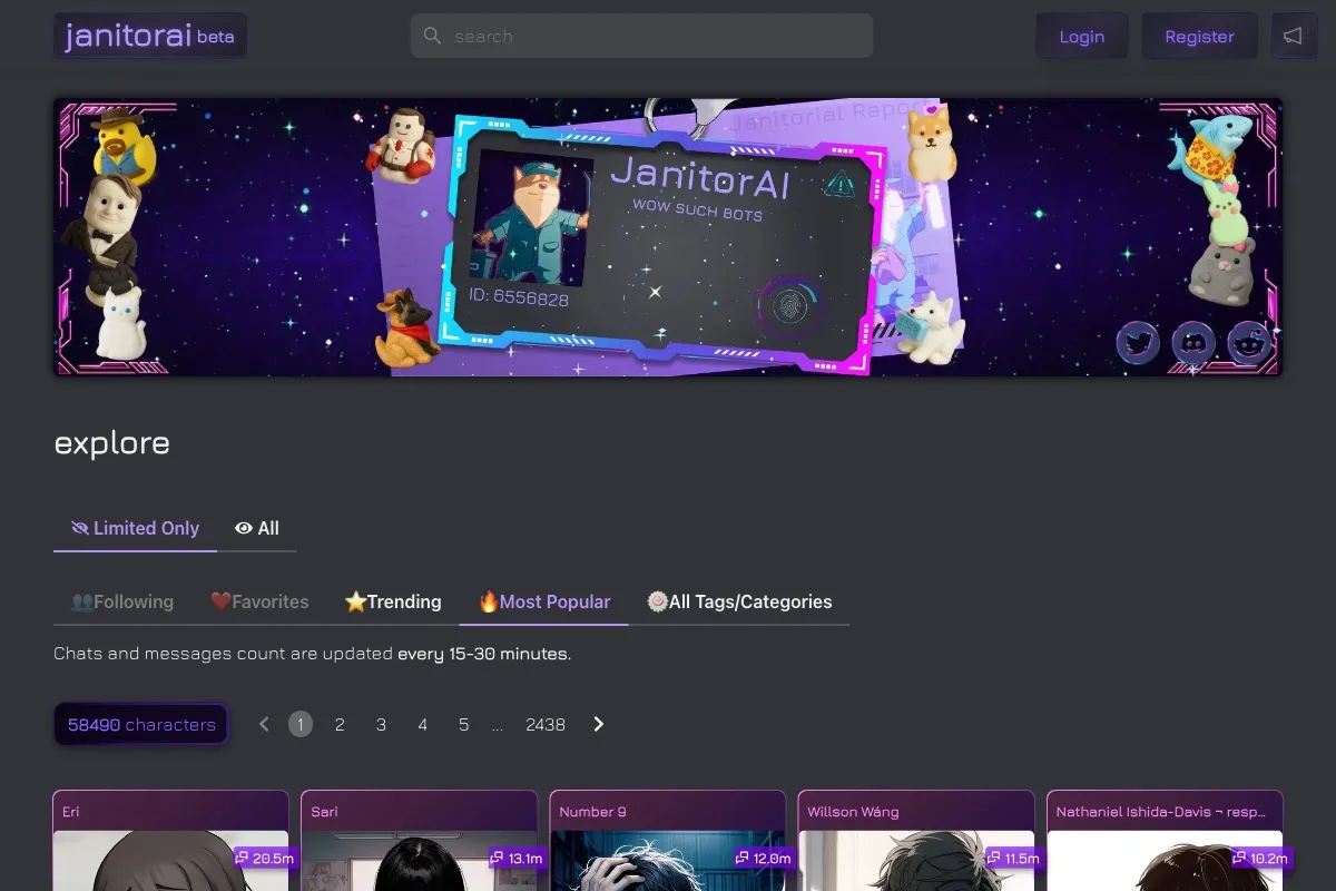 Janitor AI screenshot - AI Assistants interface and features overview