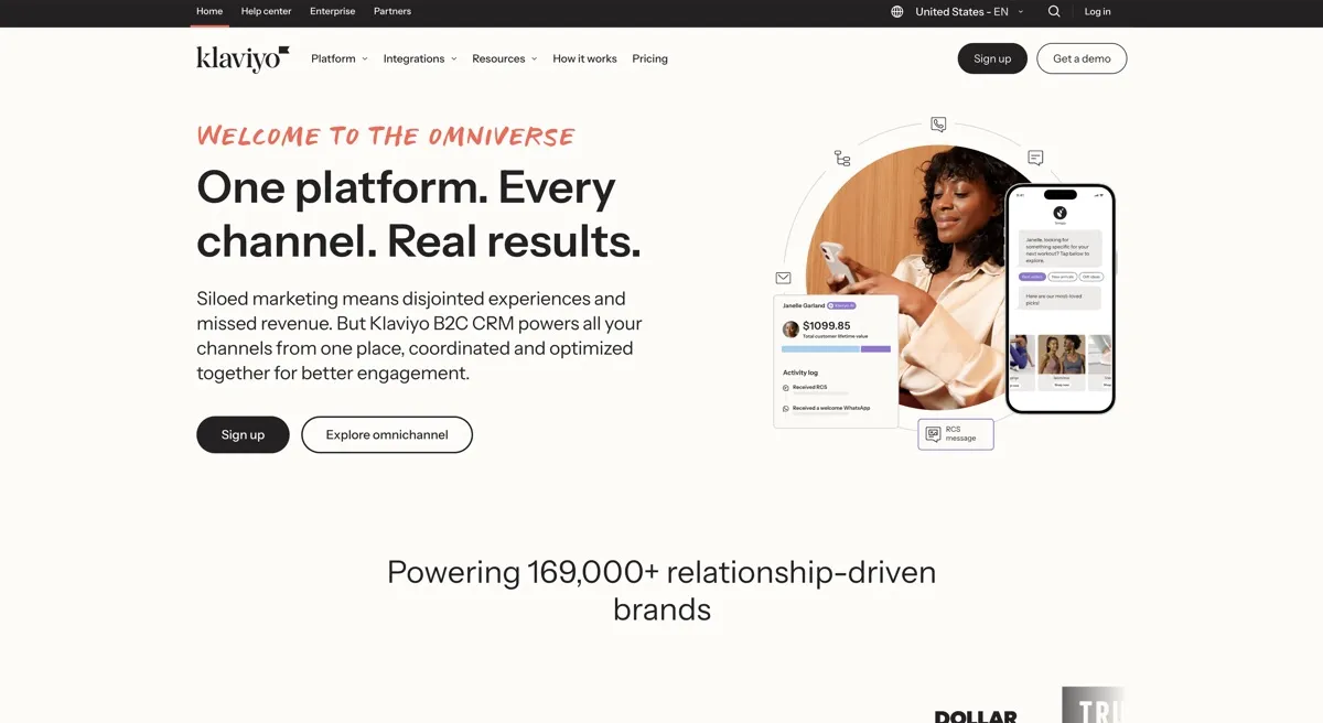 Klaviyo screenshot - Business & Marketing interface and features overview