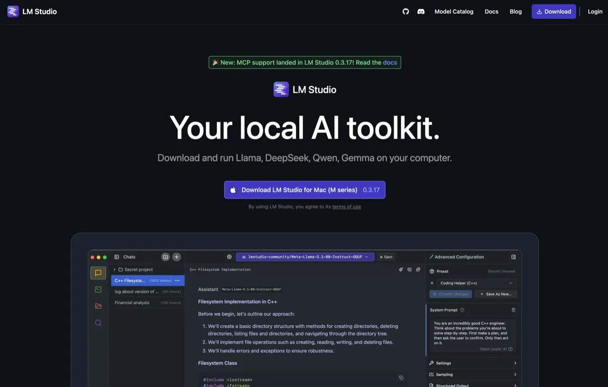 LM Studio screenshot - AI Assistants interface and features overview