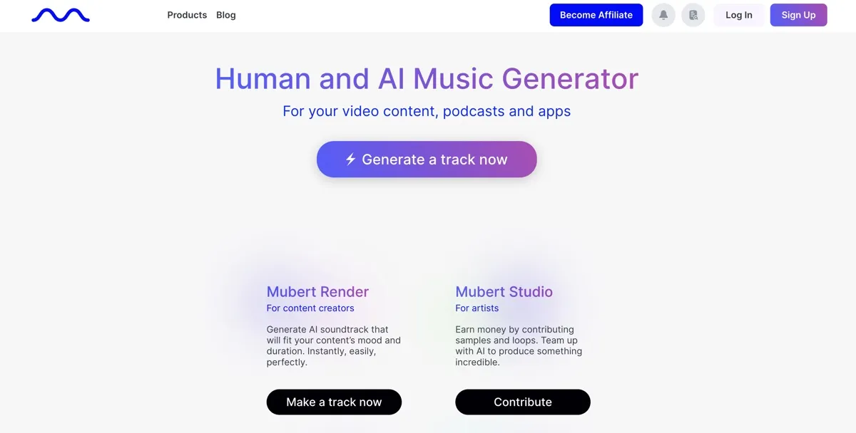 Mubert screenshot - Music & Audio interface and features overview