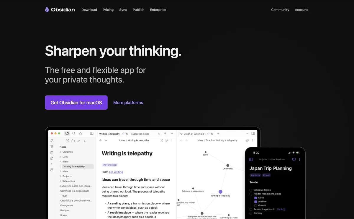 Obsidian screenshot - Productivity interface and features overview