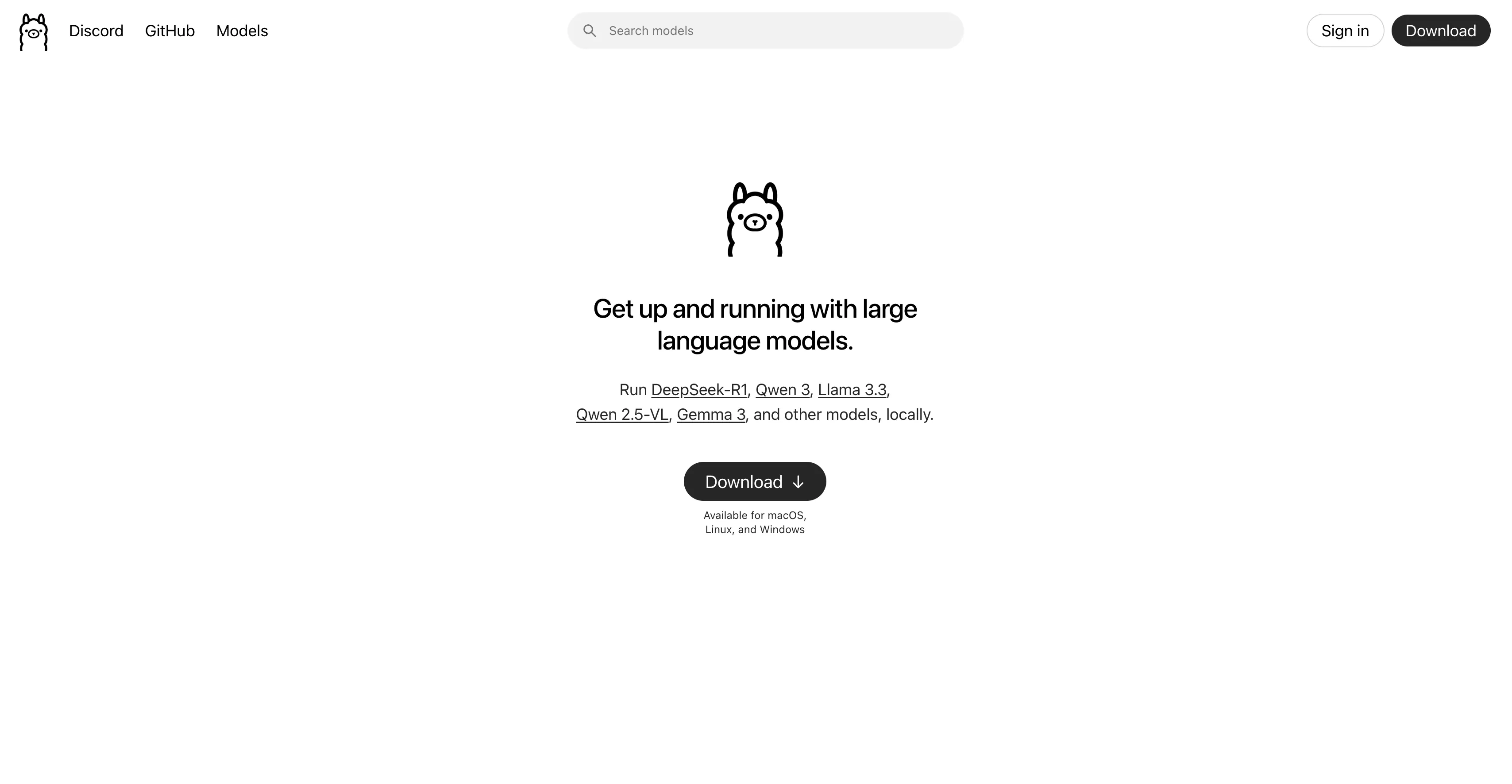 Ollama screenshot - AI Assistants interface and features overview