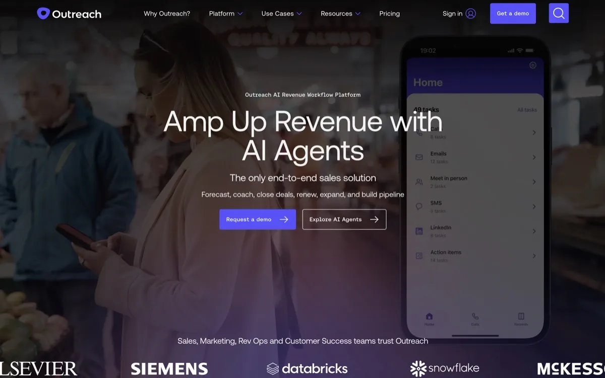 Outreach screenshot - Business & Marketing interface and features overview
