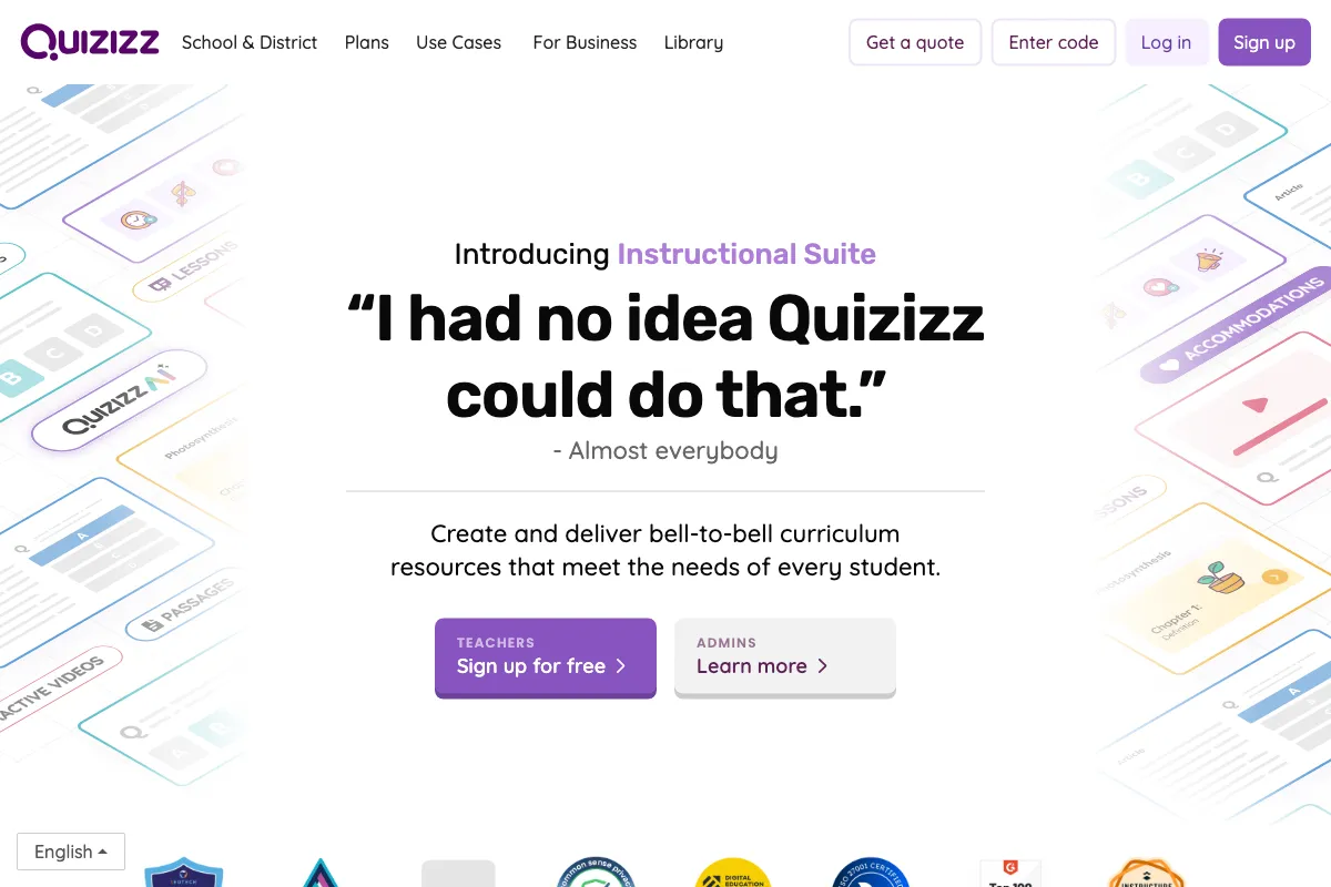 Quizizz screenshot - Education & Learning interface and features overview