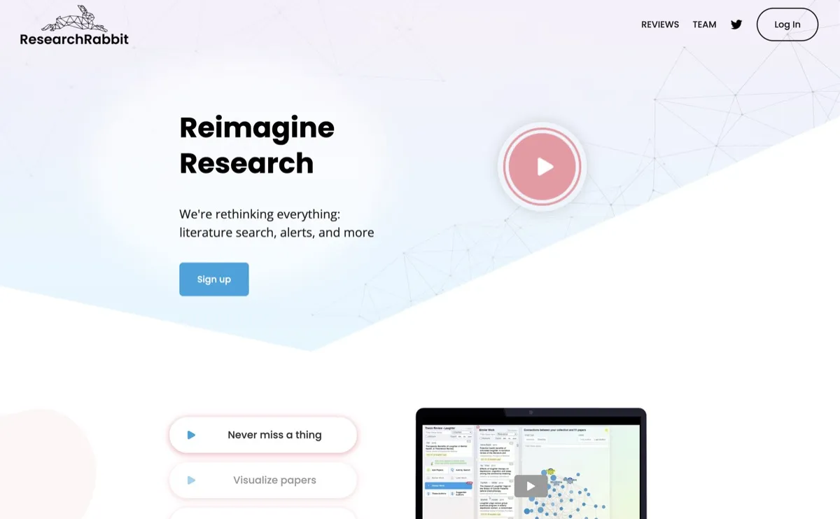 Research Rabbit screenshot - Research & Analysis interface and features overview