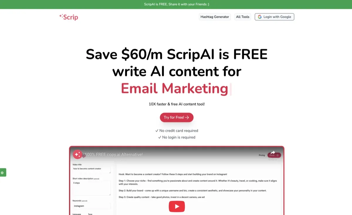 ScripAI screenshot - Content Creation interface and features overview