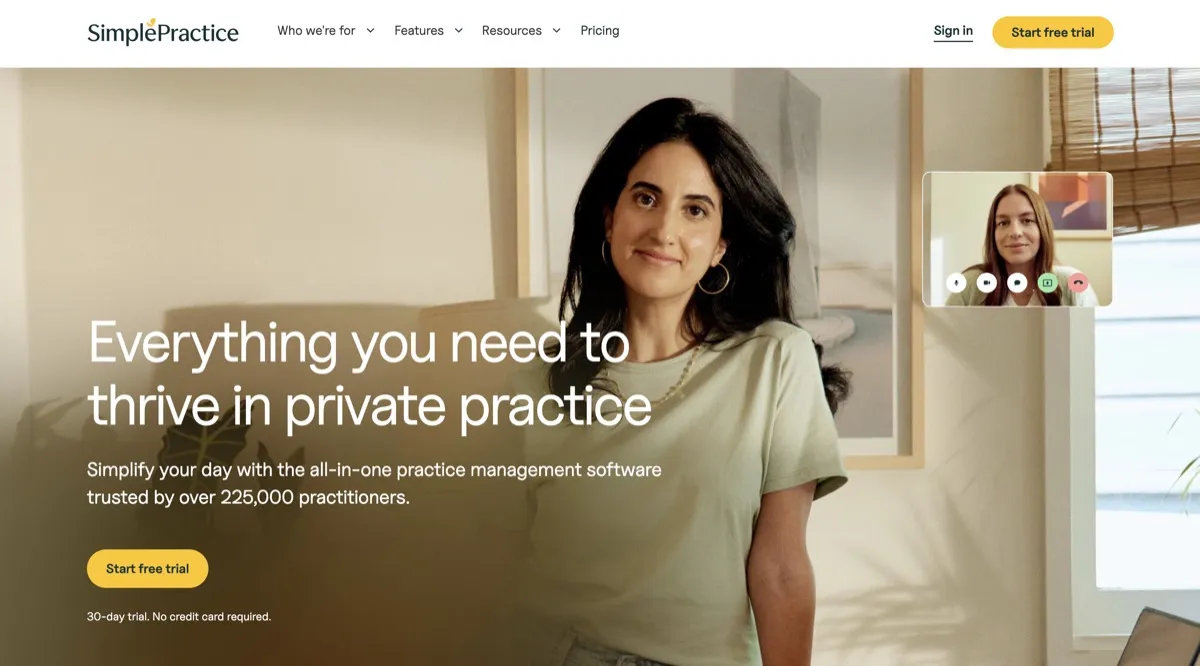 SimplePractice screenshot - Productivity interface and features overview