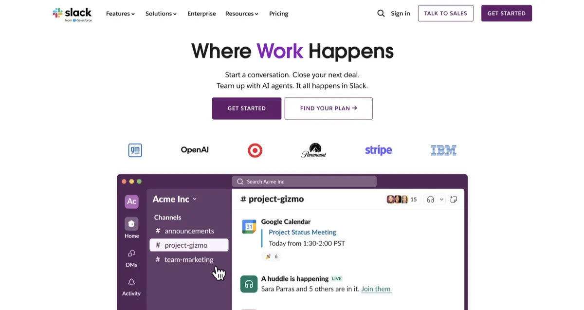 Slack screenshot - Communication interface and features overview