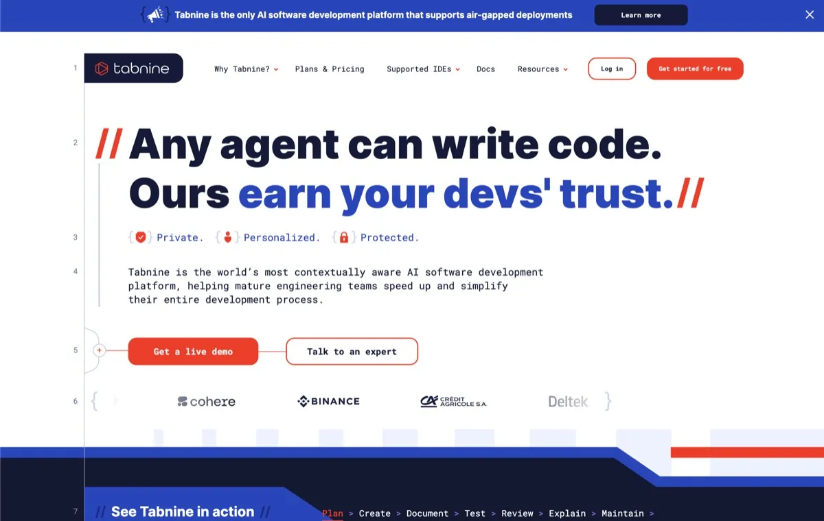 Tabnine screenshot - Writing interface and features overview