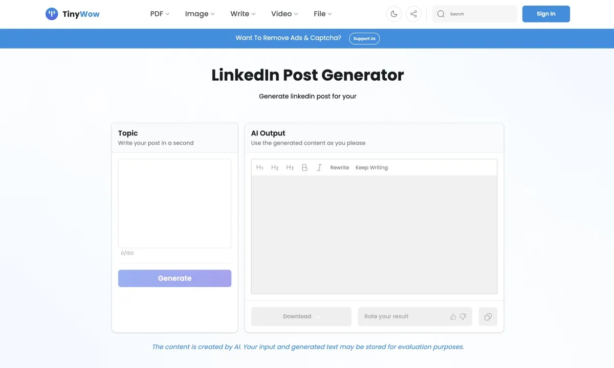 TinyWow screenshot - Productivity interface and features overview