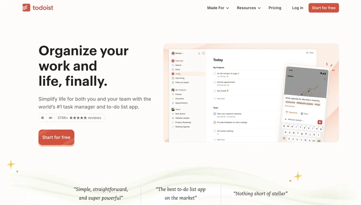Todoist screenshot - Productivity interface and features overview