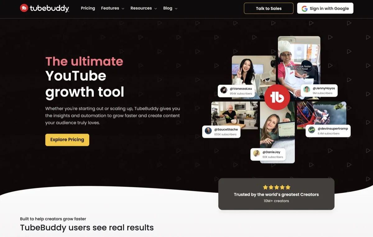 TubeBuddy screenshot - Content Creation interface and features overview