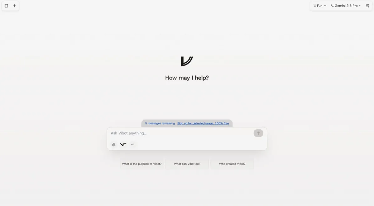Vibot screenshot - AI Assistants interface and features overview