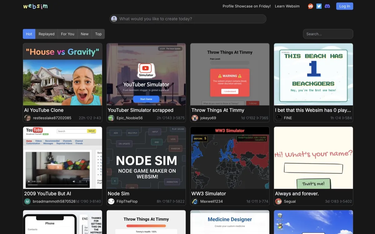 WebSim screenshot - Development interface and features overview