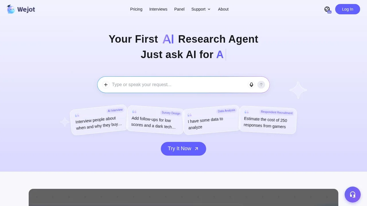 WeJot screenshot - Research & Analysis interface and features overview
