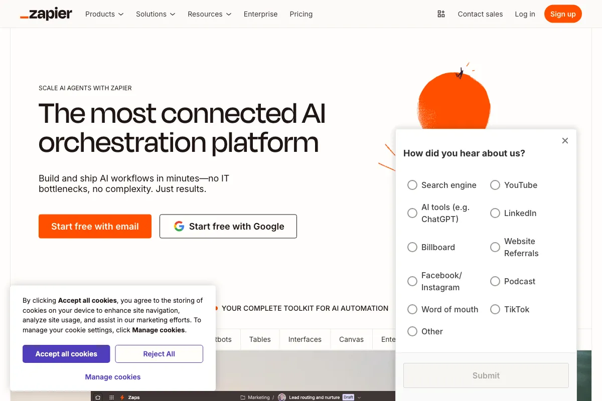 Zapier screenshot - Productivity interface and features overview